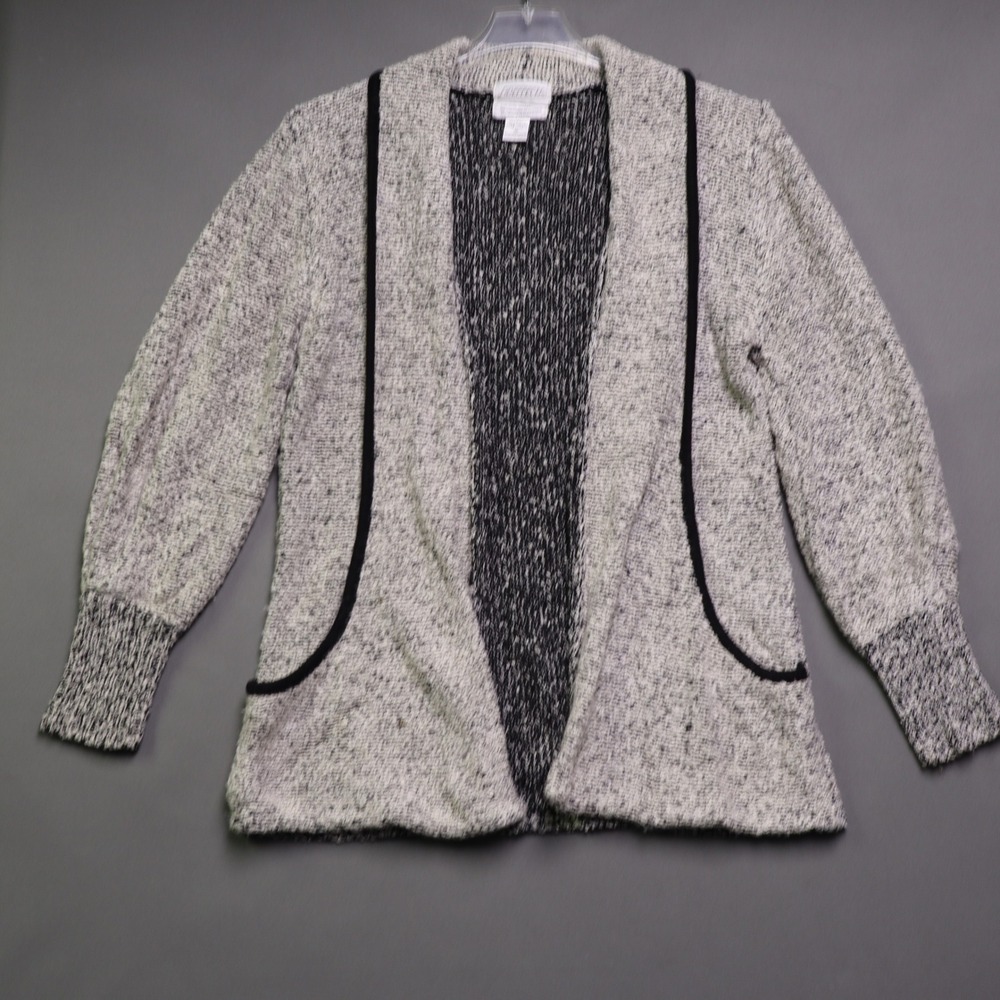 Sideffects Cardigan Women M Black White Excellent Open Front Marled Knit Pocket